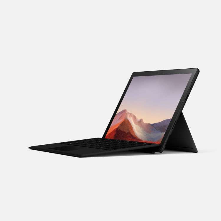 Surface Pro 7 - Black - Angled with Keyboard